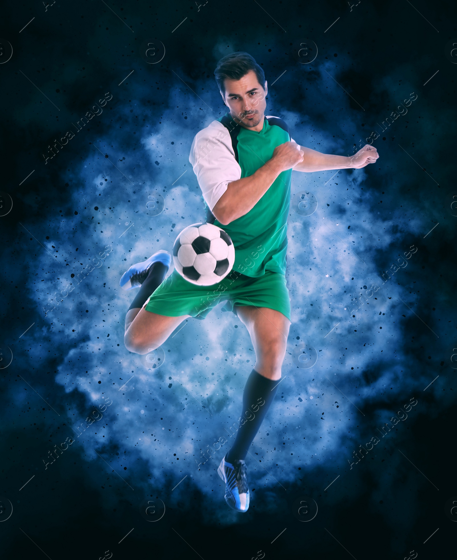 Image of Shot of football player in action. Creative design