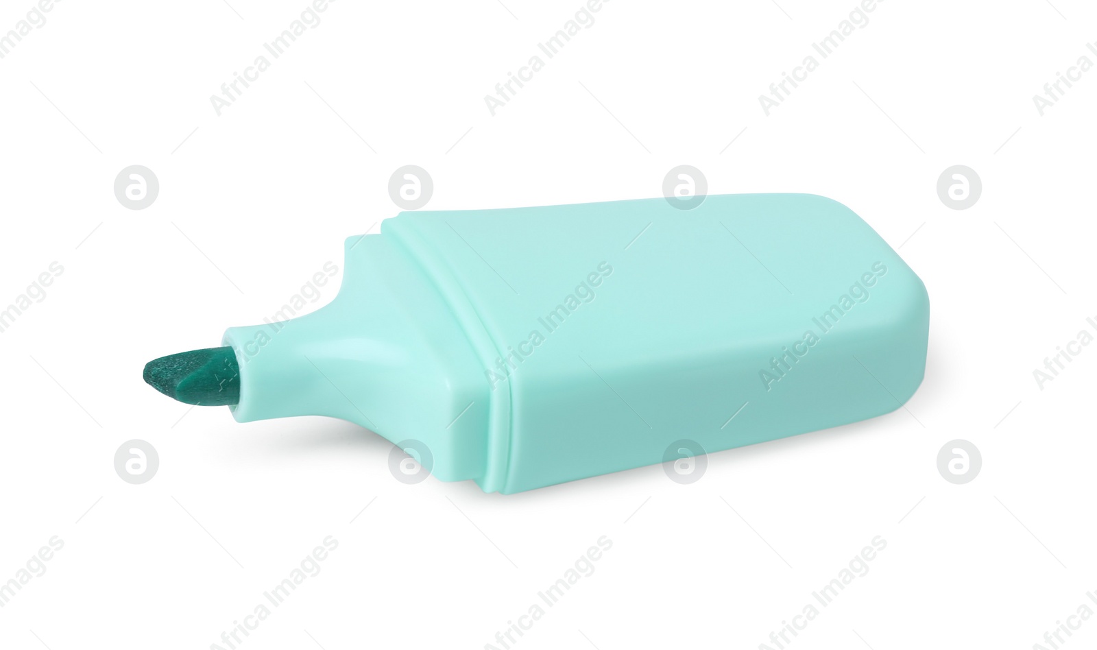 Photo of One turquoise marker on white background. School stationery