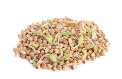 Photo of Pile of sprouted green buckwheat isolated on white