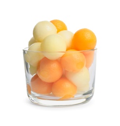 Photo of Melon balls in glass isolated on white