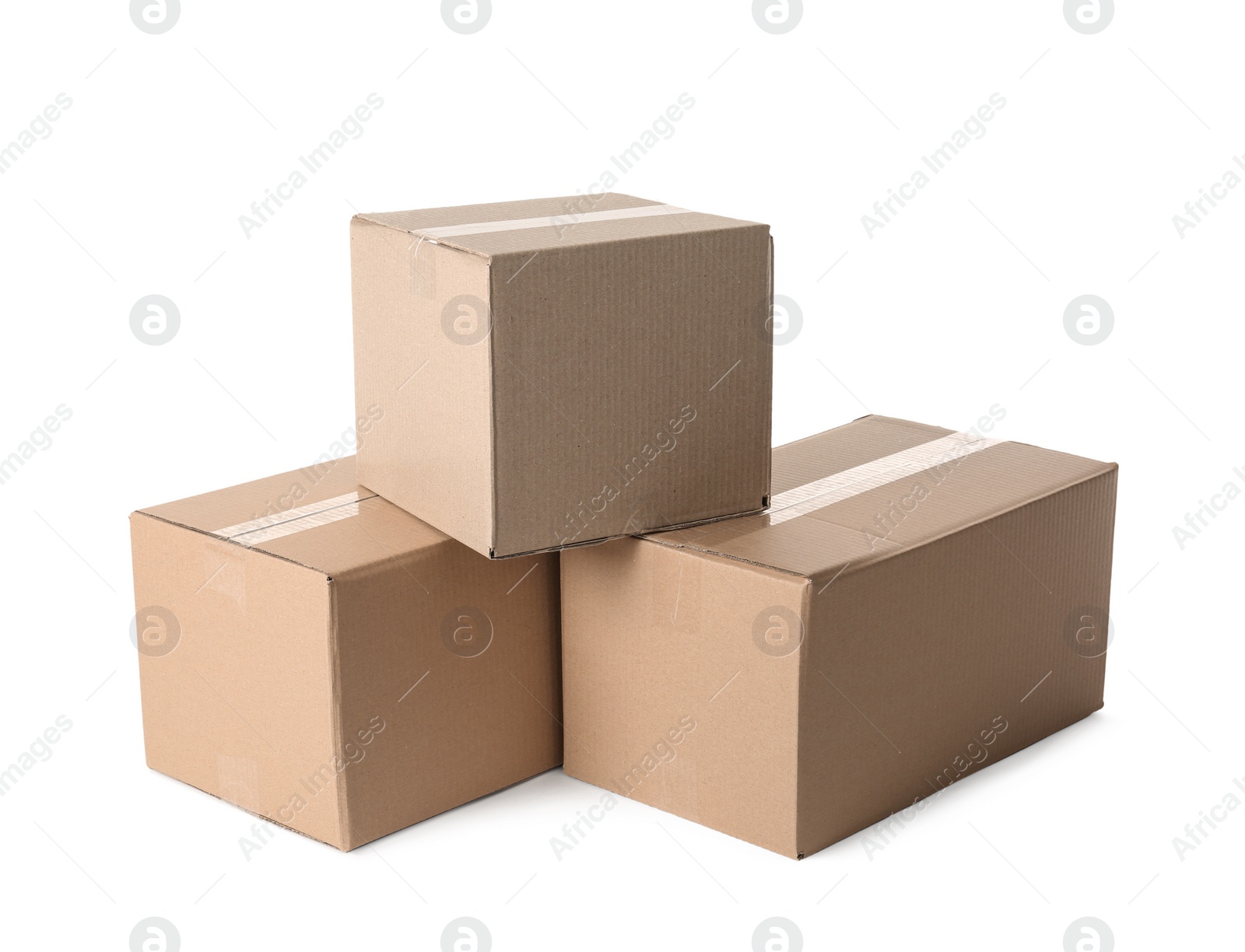 Photo of Cardboard boxes on white background. Mockup for design