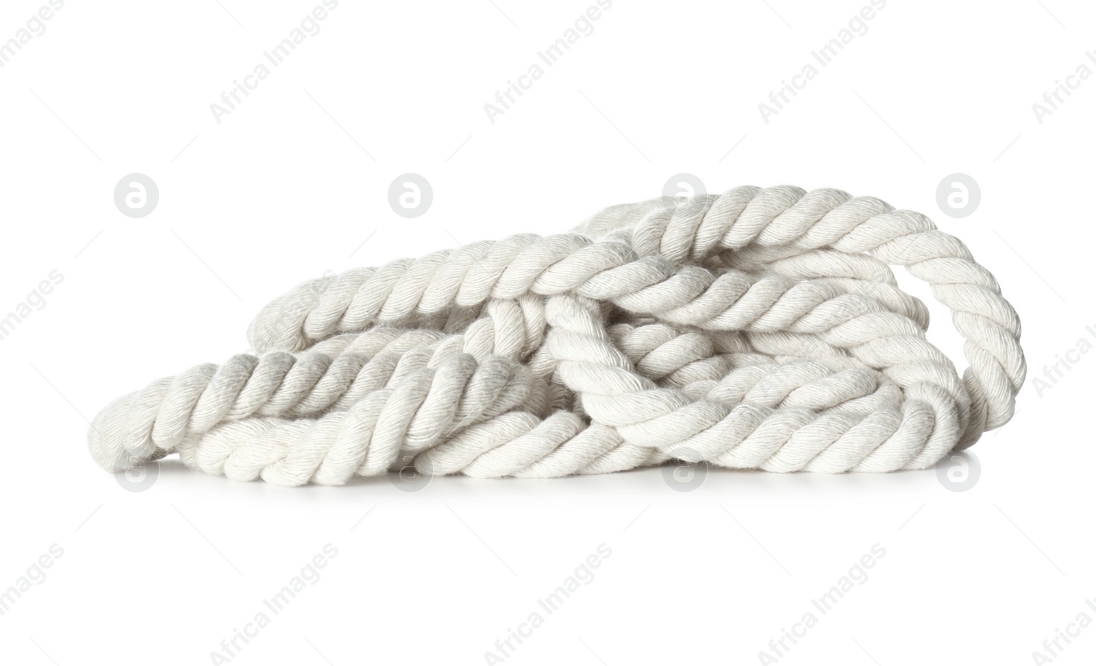 Photo of Bundle of cotton rope on white background. Organic material