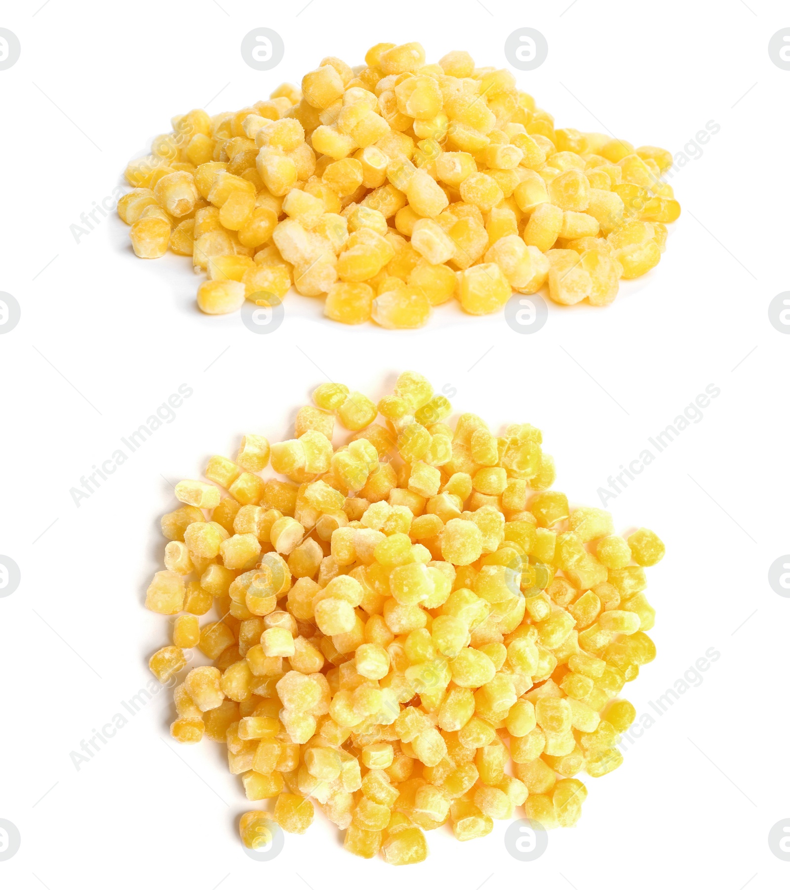 Image of Frozen corn on white background. Vegetable preservation