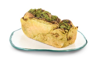 Freshly baked pesto bread isolated on white