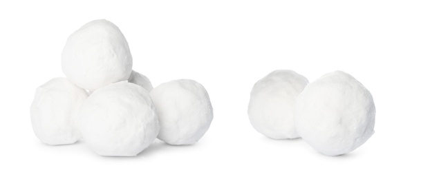Image of Set of snowballs on white background. Banner design