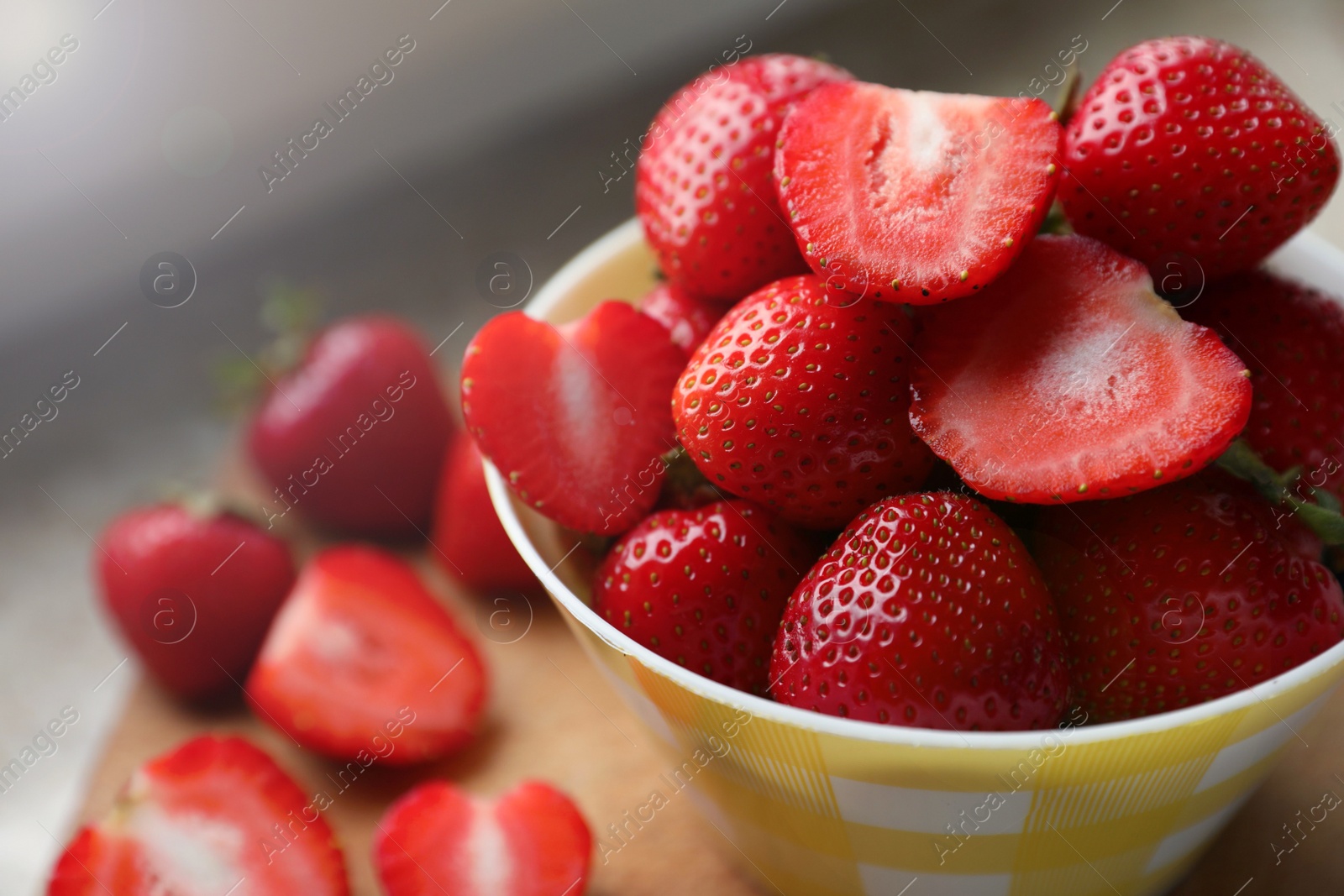 Photo of Fresh juicy strawberries on table, closeup view