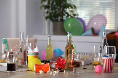 View of messy table after party indoors