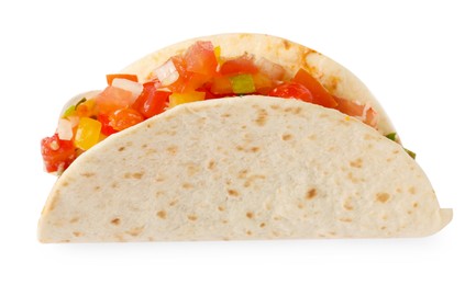 Photo of Delicious taco with vegetables isolated on white