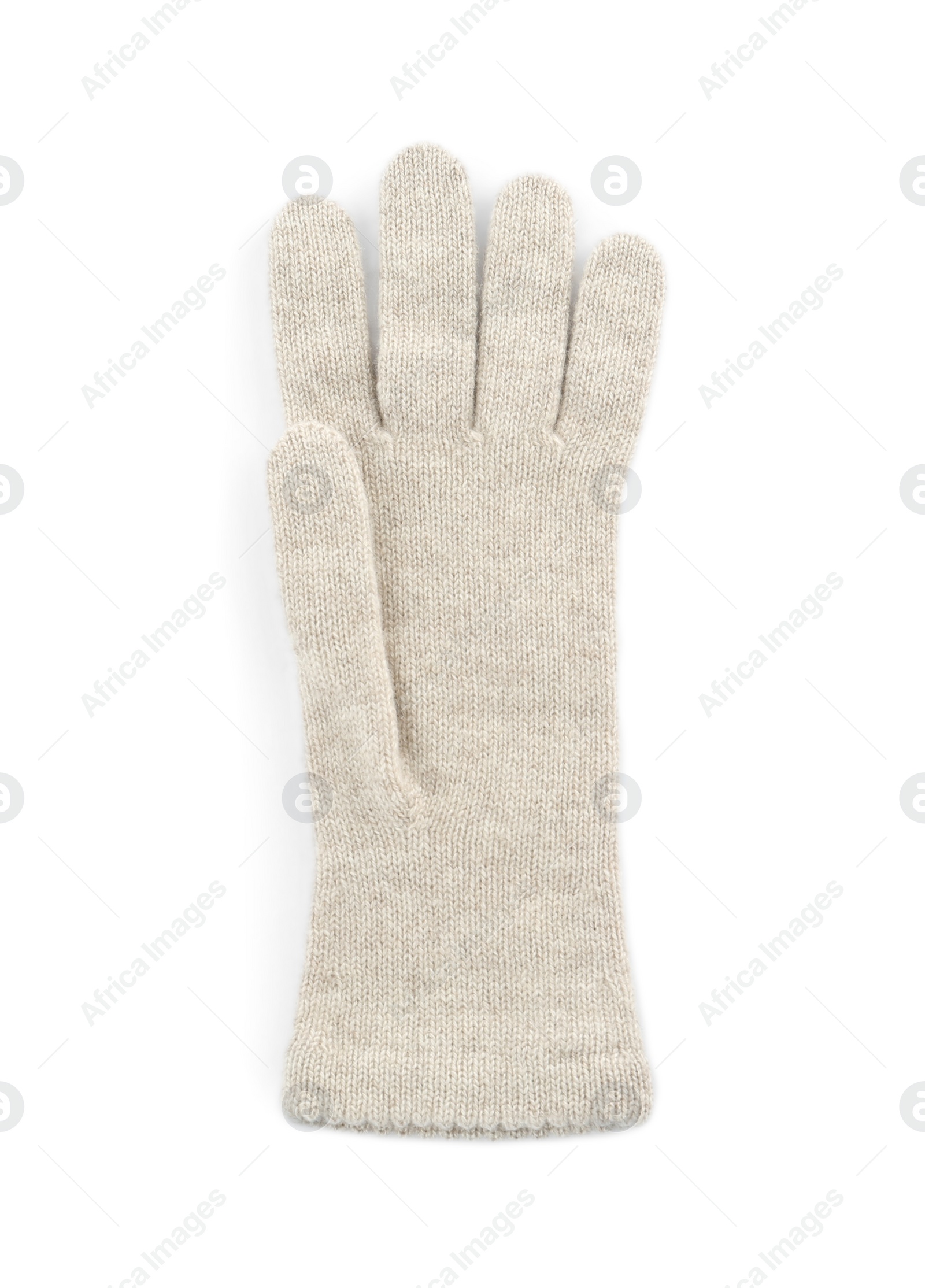 Photo of Woolen glove isolated on white, top view. Winter clothes