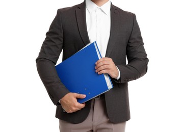 Photo of Man with folder on white background, closeup