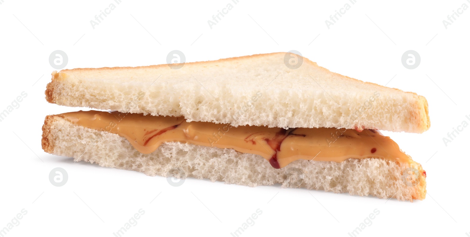 Photo of Sandwich with tasty nut butter isolated on white