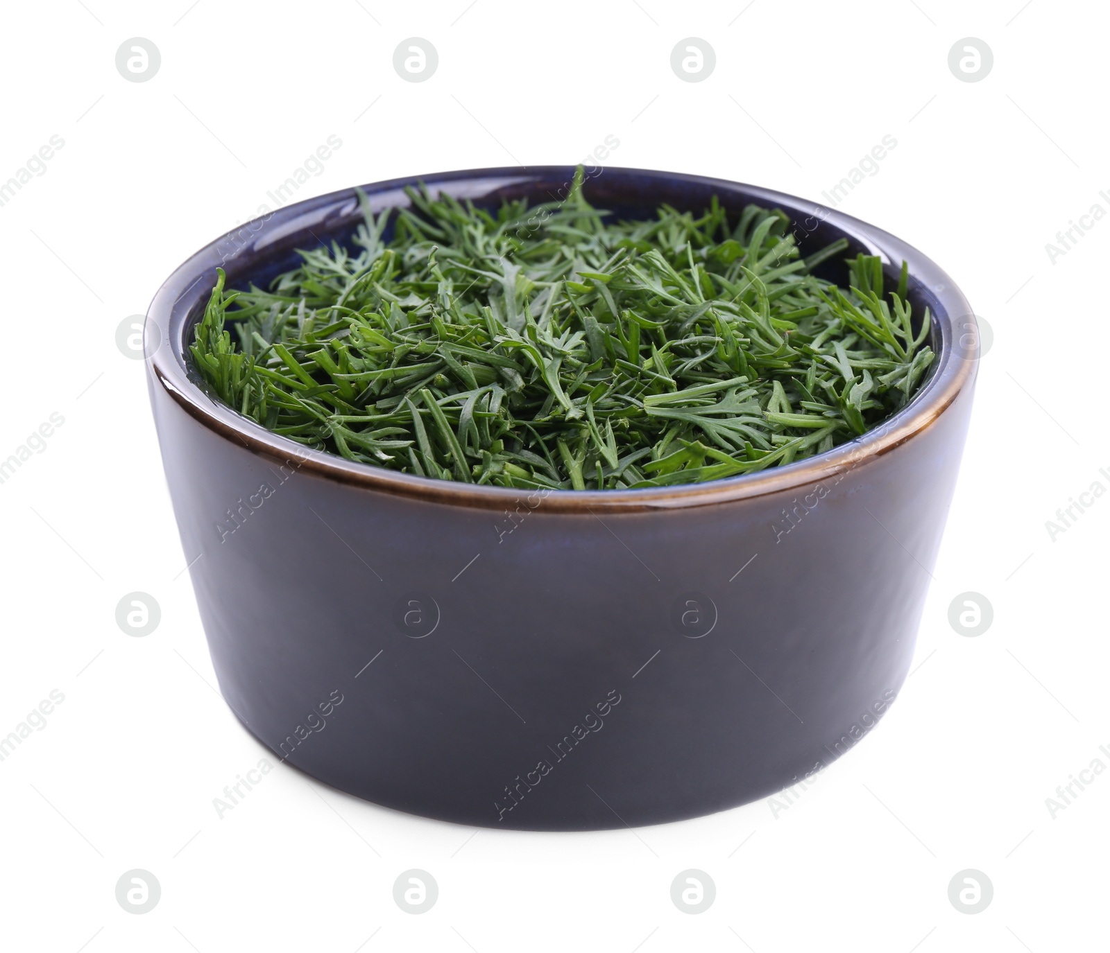 Photo of Fresh cut dill in bowl isolated on white