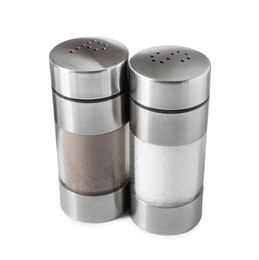 Photo of Salt and pepper shakers isolated on white