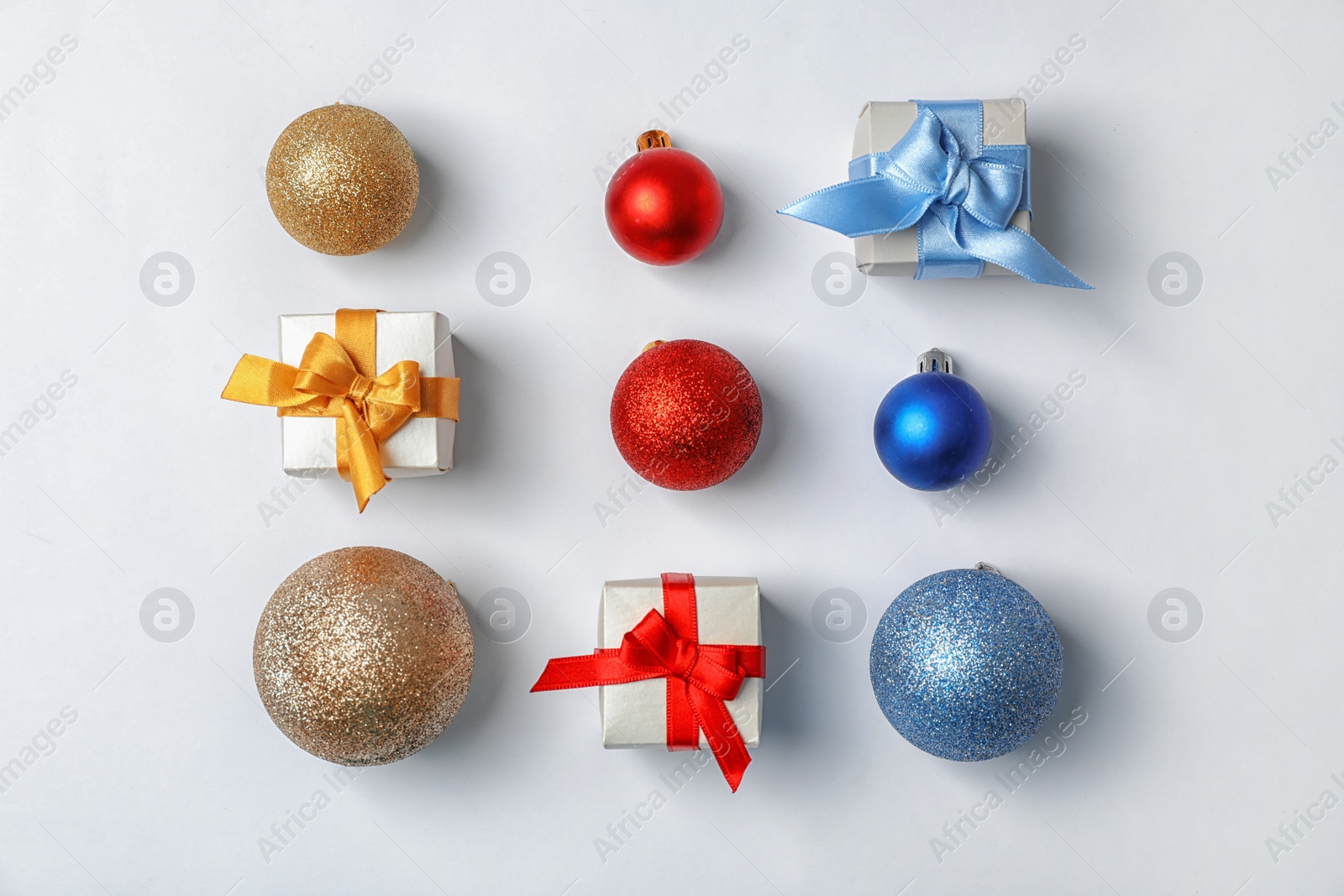 Photo of Beautiful Christmas composition with gift boxes and festive decor on white background