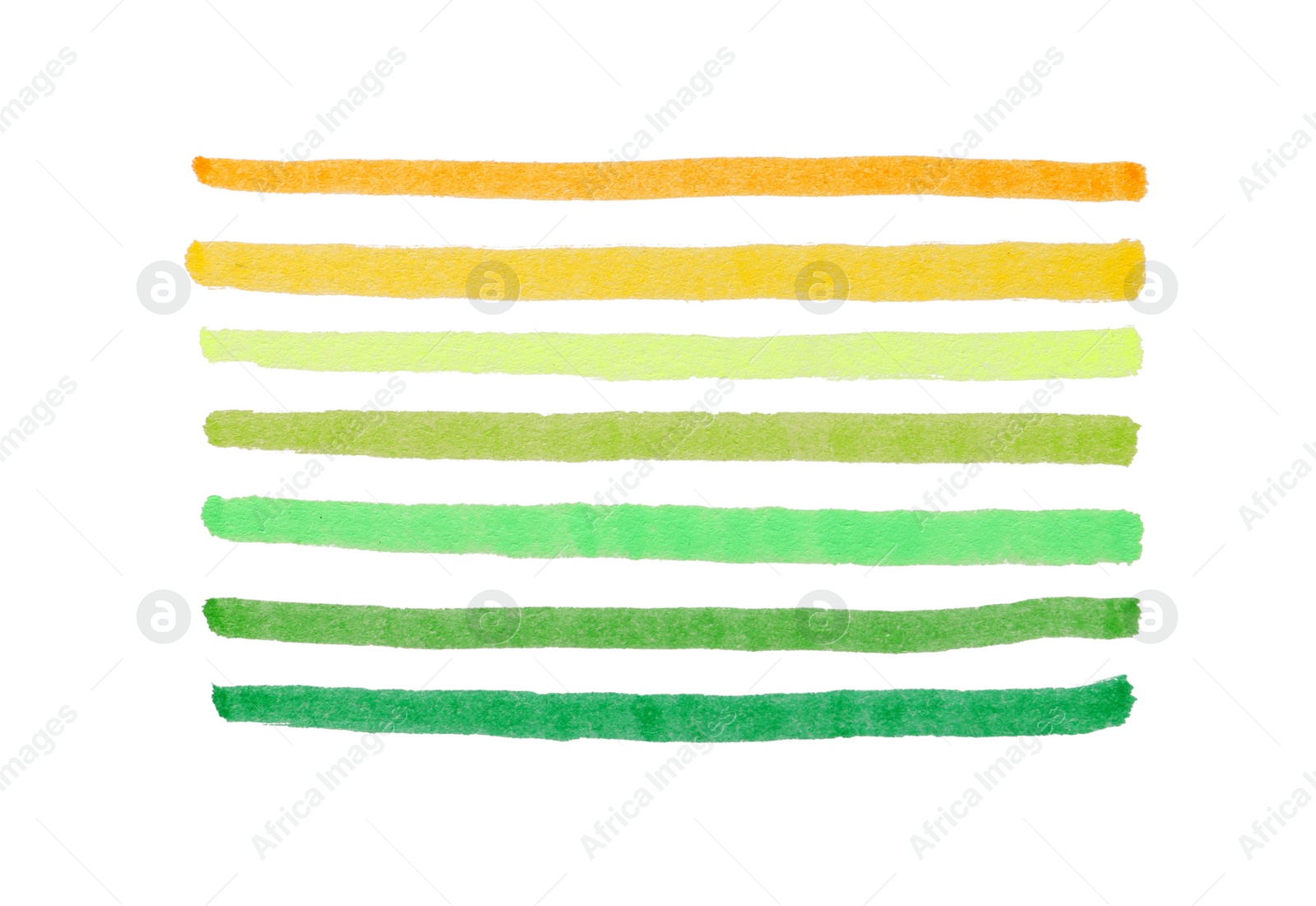 Photo of Colorful stripes drawn with markers isolated on white, top view