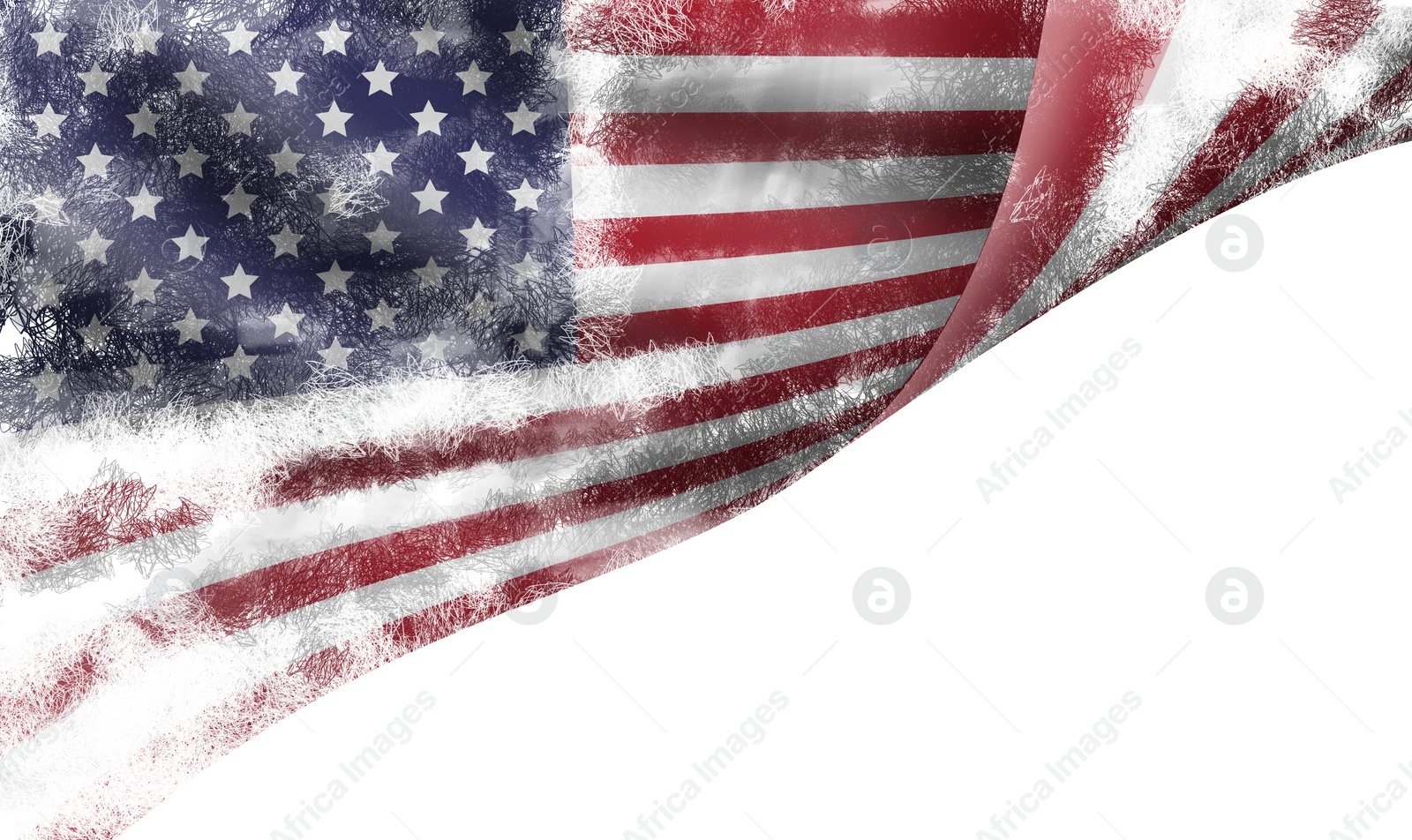 Image of Bright painting of USA national flag on white background