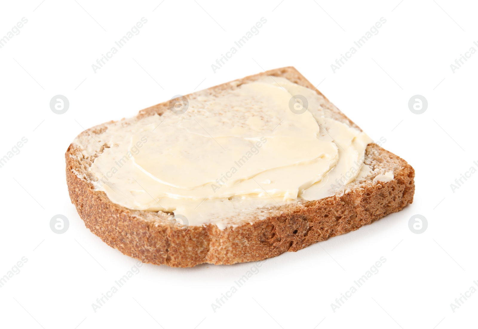 Photo of Fresh bread with butter on white background