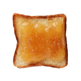 Photo of Piece of fresh toast bread with tasty jam isolated on white