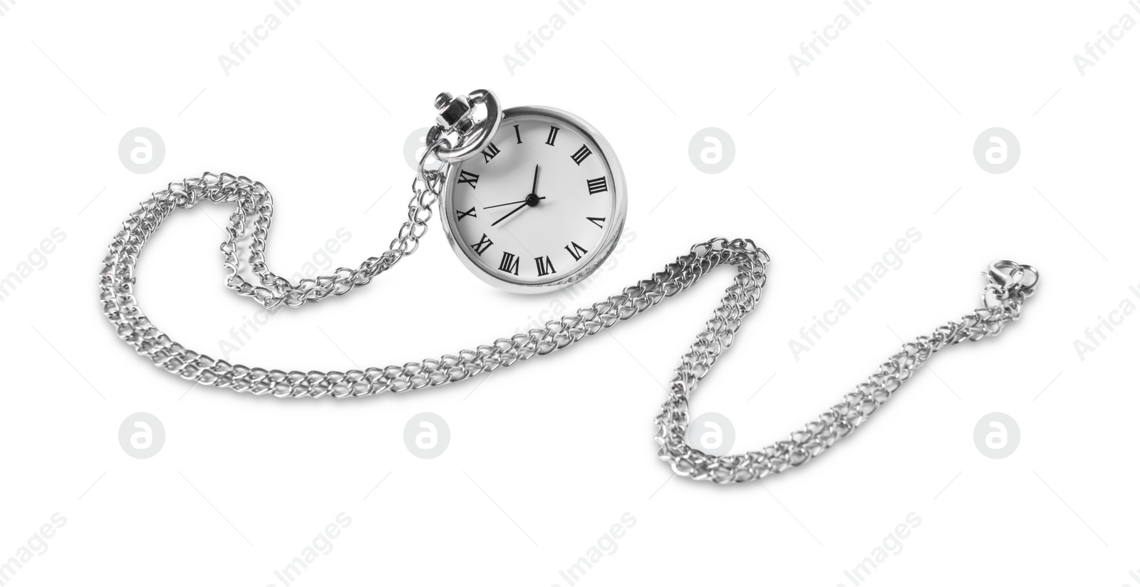 Photo of One silver pocket clock isolated on white