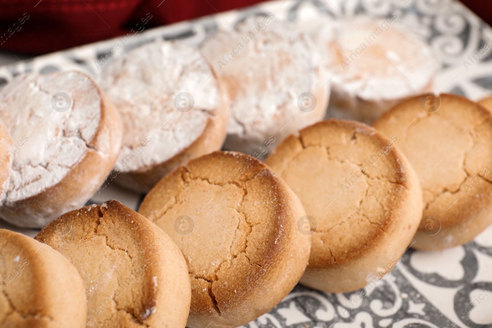 Photo of Plate with sweet delicious homemade cookies, closeup