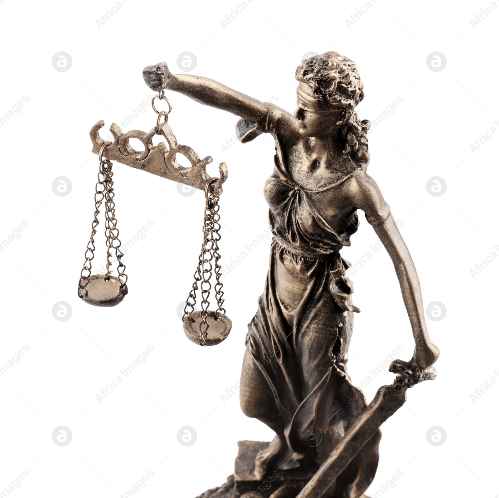 Photo of Statue of Lady Justice isolated on white. Symbol of fair treatment under law