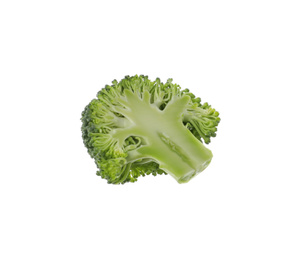 Slice of fresh green broccoli isolated on white
