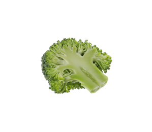 Photo of Slice of fresh green broccoli isolated on white