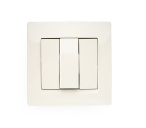 Photo of Modern plastic light switch isolated on white