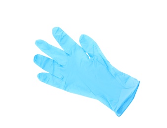 Photo of Protective glove on white background, top view. Medical item