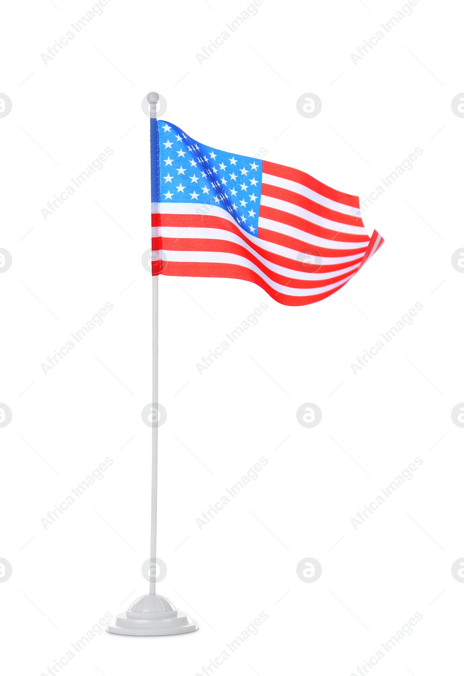 Photo of American flag on white background. National symbol