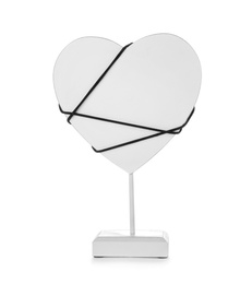 Photo of Decorative heart on stand against white background