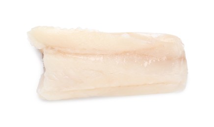 Piece of raw cod fish isolated on white, top view