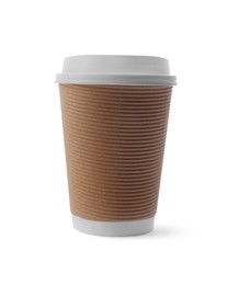Takeaway paper coffee cup with lid isolated on white