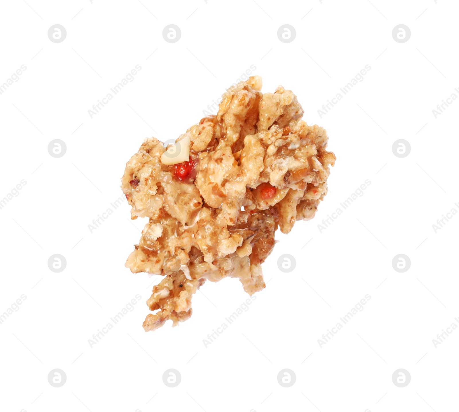 Photo of One piece of tasty granola bar isolated on white