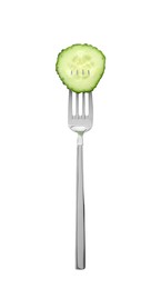 Image of Fork with piece of cucumber isolated on white