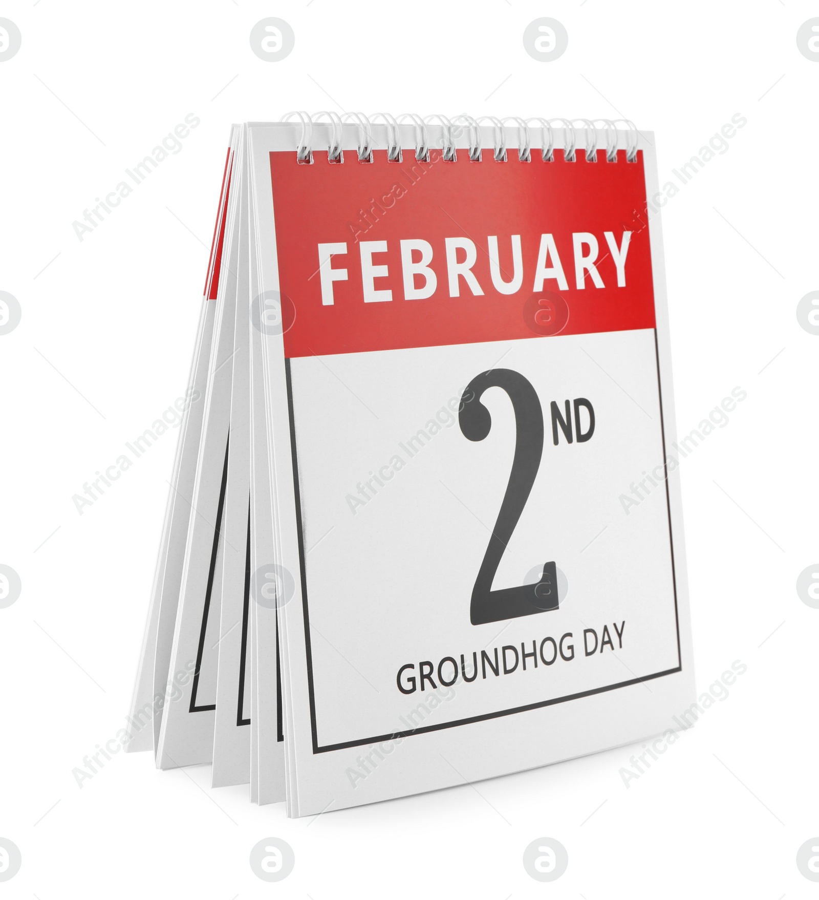 Photo of Calendar with date February 2nd on white background. Groundhog day