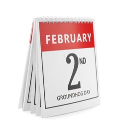 Calendar with date February 2nd on white background. Groundhog day