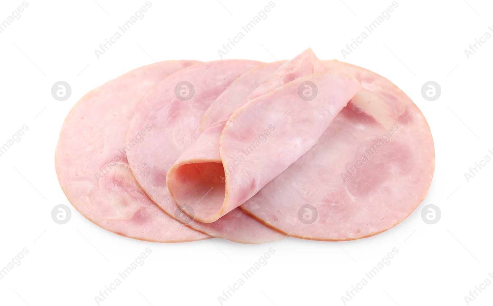 Photo of Slices of tasty ham isolated on white