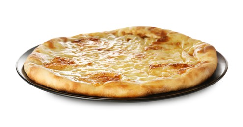 Photo of Delicious khachapuri with cheese on white background