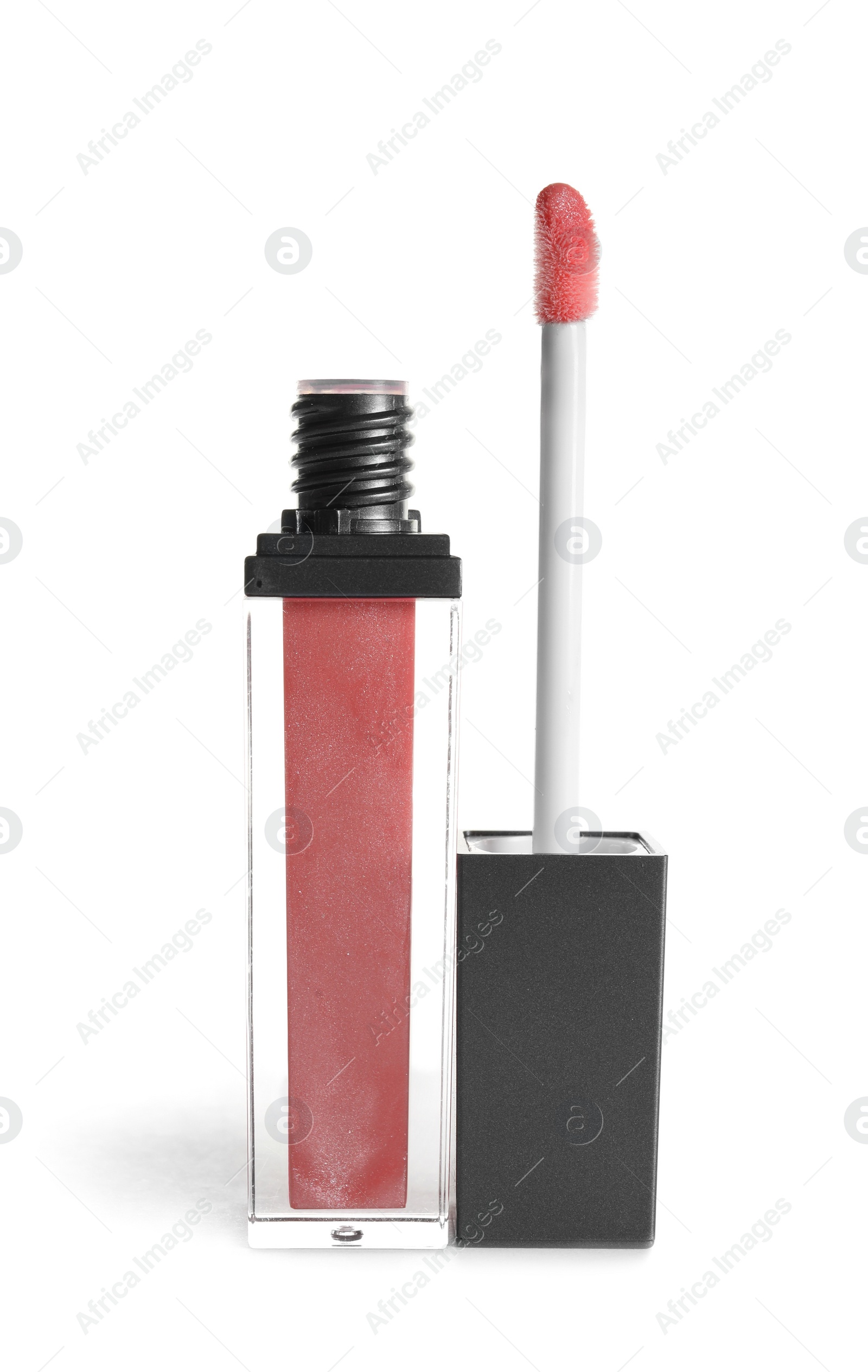 Photo of Tube of liquid lipstick and applicator isolated on white