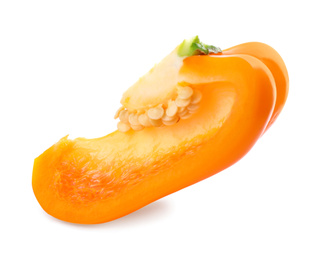 Photo of Slice of orange bell pepper isolated on white