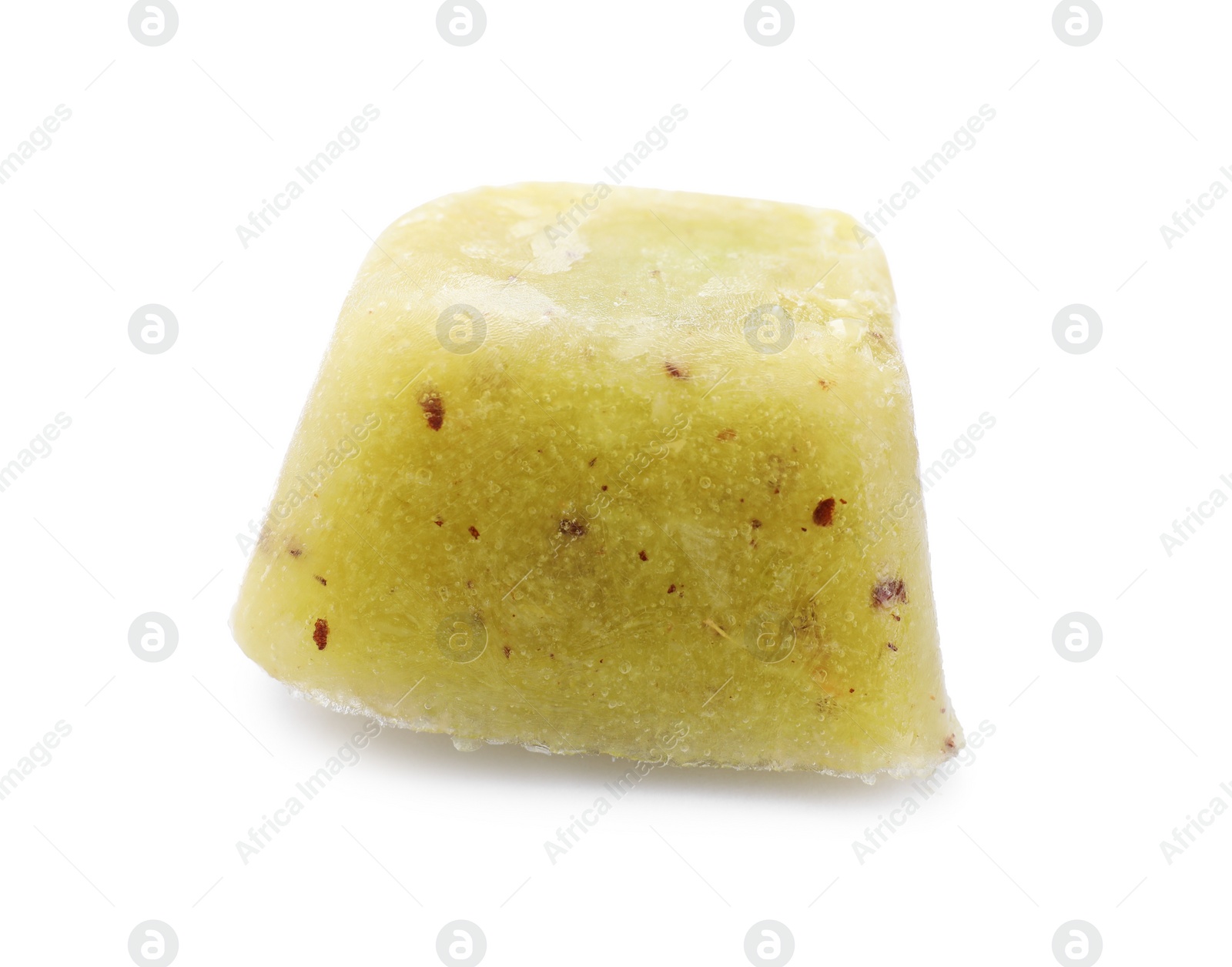 Photo of Frozen fruit puree cube isolated on white