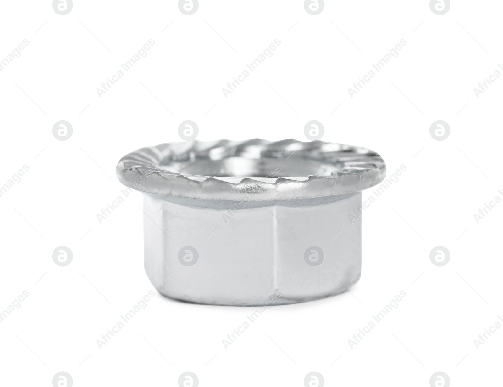 Photo of One metal flange nut isolated on white