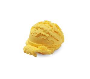 Scoop of tasty yellow ice cream isolated on white