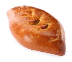 Photo of One delicious baked patty on white background