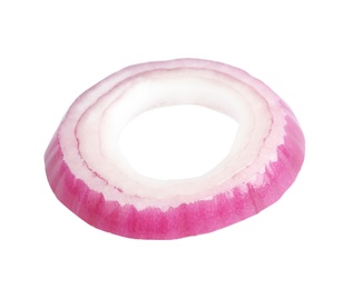 Photo of Sliced red onion ring on white background