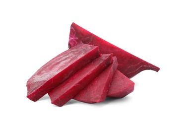 Cut fresh red beet on white background