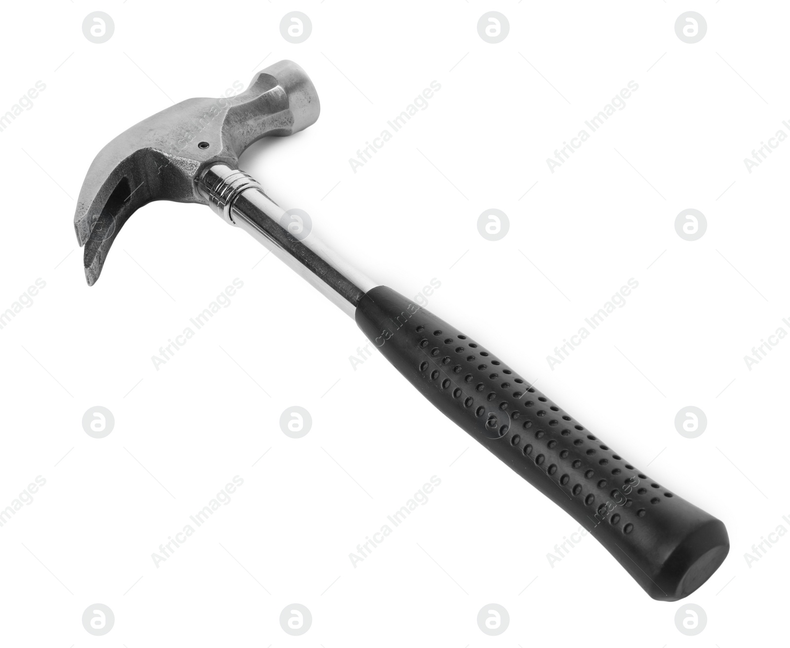 Photo of New hammer with rubber handle isolated on white