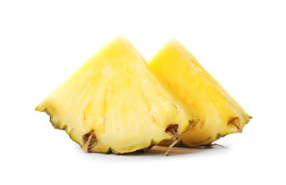 Photo of Slices of tasty juicy pineapple on white background