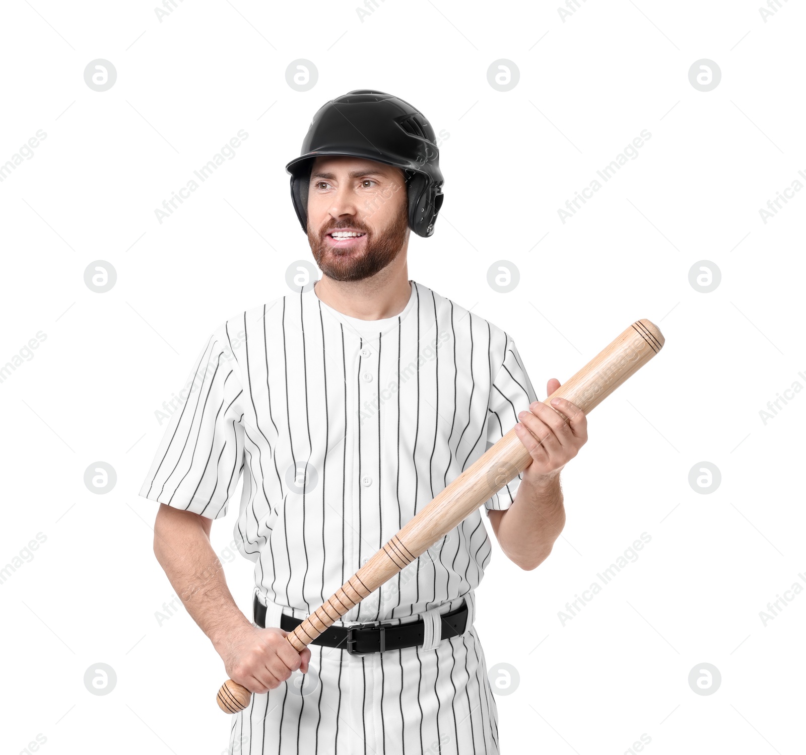 Photo of Baseball player with bat on white background